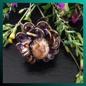 Sorrelli bronze bezel crystal stone ring adjust